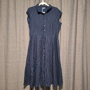Phasr Eight Navy Button-Down Fit And Flare Midi Dress Size 14